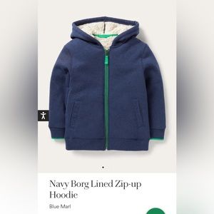 Mini Boden Navy Borg Sherpa Lined Cotton Zip-up Hoodie